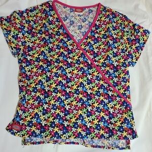Dickies Multicolor Floral Wrap Scrub Top
